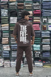 Five Sleeve FUTURE Printed Hoodie and Cargo Pant Co-ord Set for Men - Chocolate Brown-7 Man